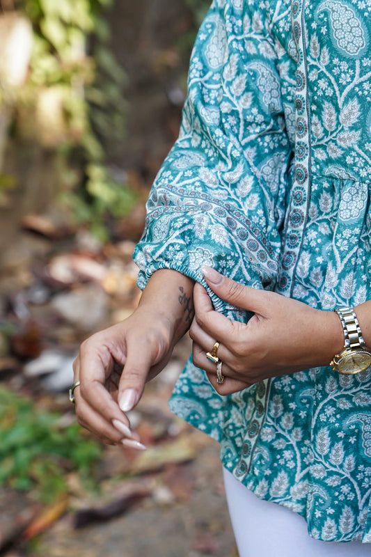 Amrit Rama Green Printed Peplum Top for Women