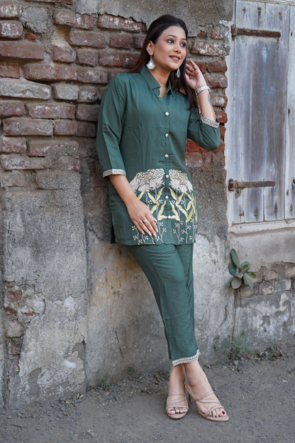 Elegant Green  Co-Ord Set in Imported Fabric for Women