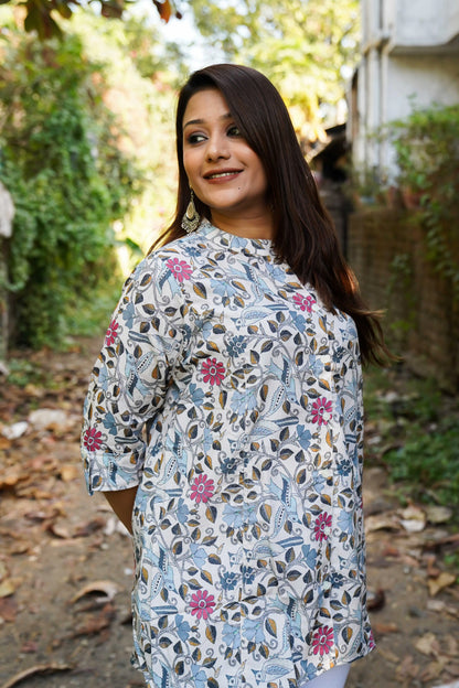 Camel Beige Floral Printed Tunic Top for Women