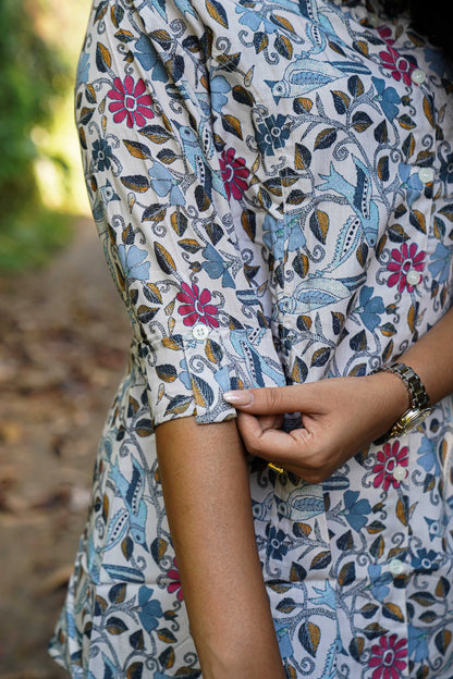 Camel Beige Floral Printed Tunic Top for Women